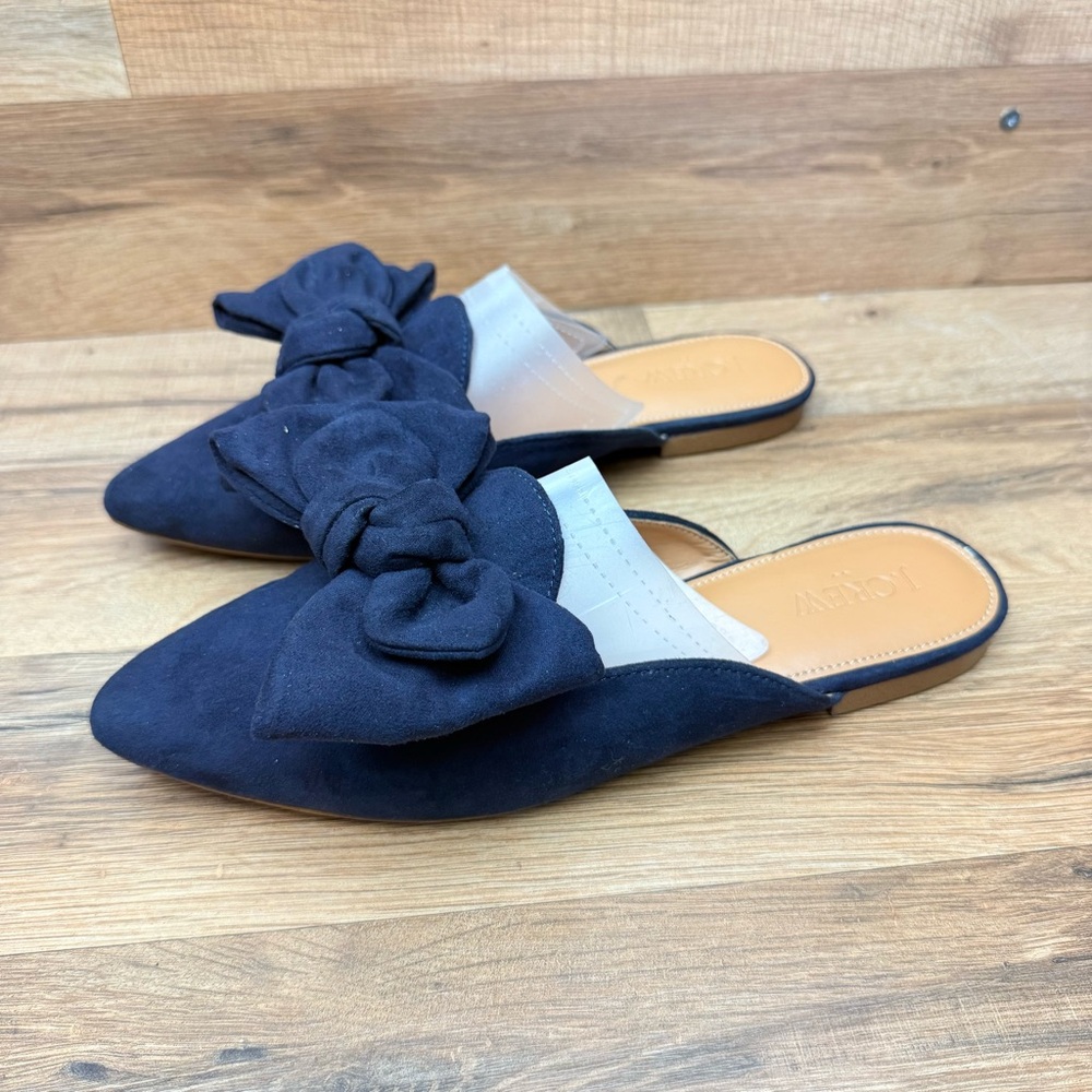 J. Crew size 7 Navy Blue Suede Bow Mules - Picture 2 of 9